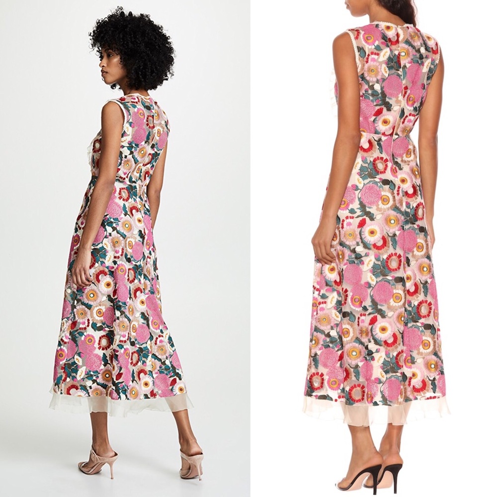 RED Valentino Floral Embroidered Tulle Midi Dress - Picture 4 of 8